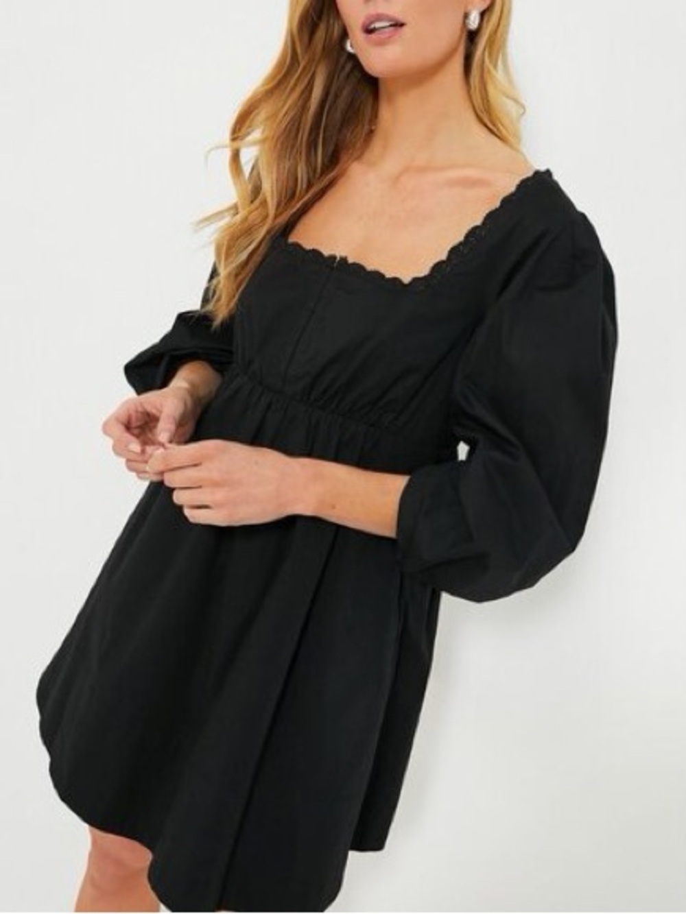 Pomander Place Jenny Corset Puff Sleeve Square Neck Mini Dress in Black - M